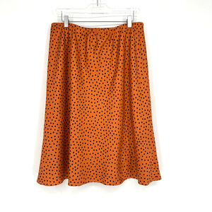 Jones New York Skirt Womens 14W‎ Orange Black Polka Dot Silk Whimsy Artsy